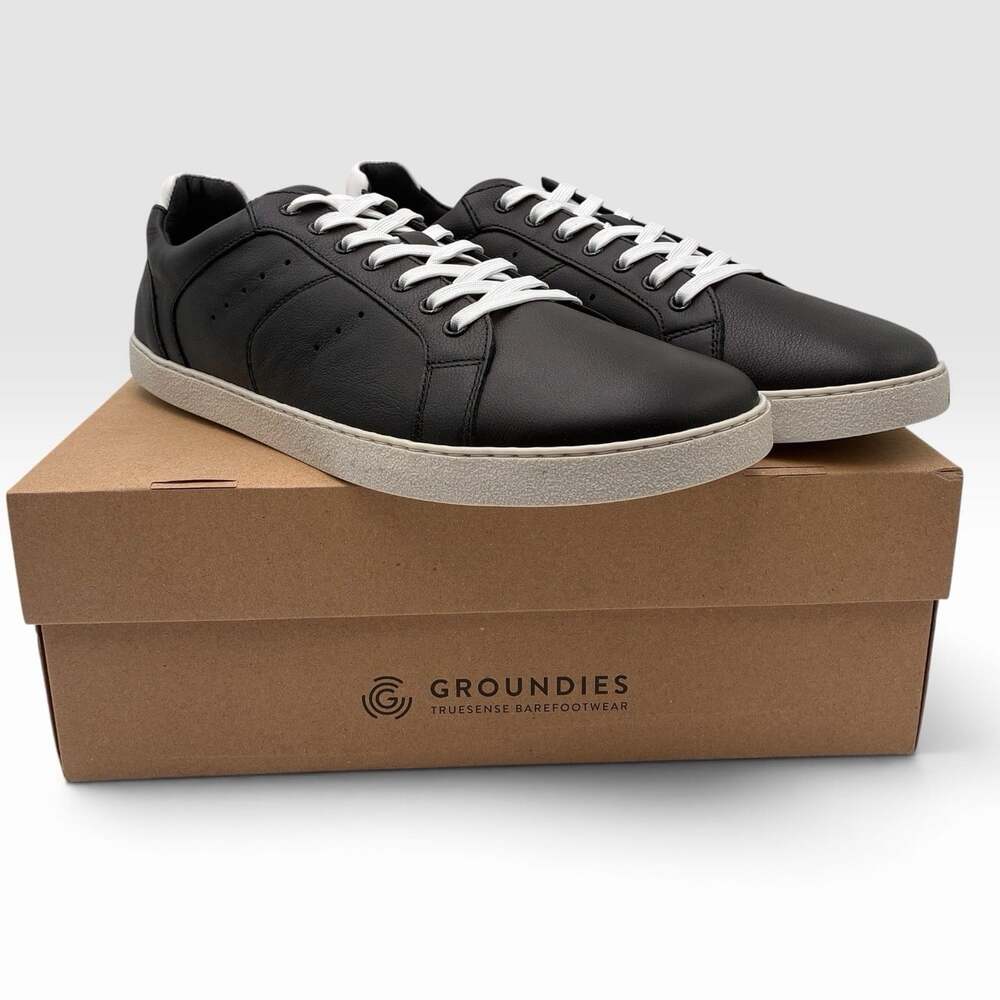 Groundies Universe Barefoot Sneakers Men’s US 11.5 EU 45 Black White Leather NIB